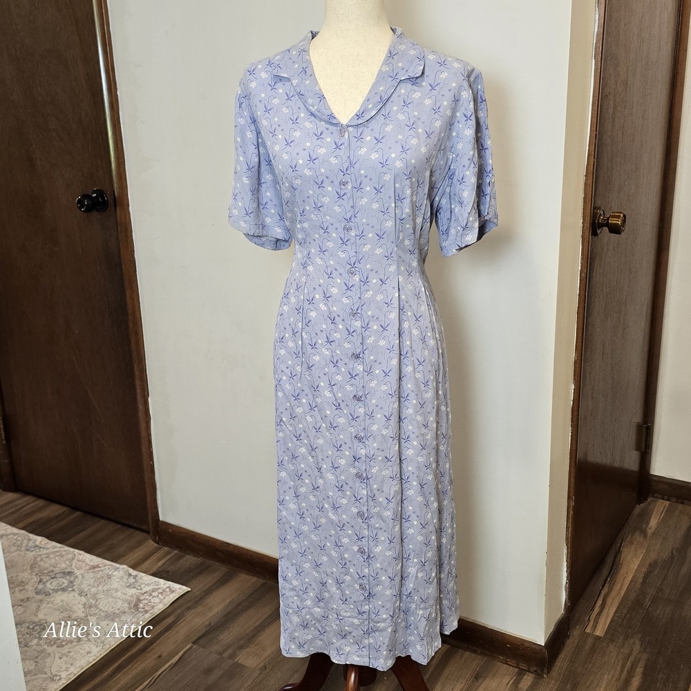 April Cornell Dress Purple Floral Button Maxi Lilac Vintage Collar Cottage XL